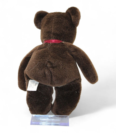 Back view of Russ Berrie Tidbit plush teddy bear with red ribbon