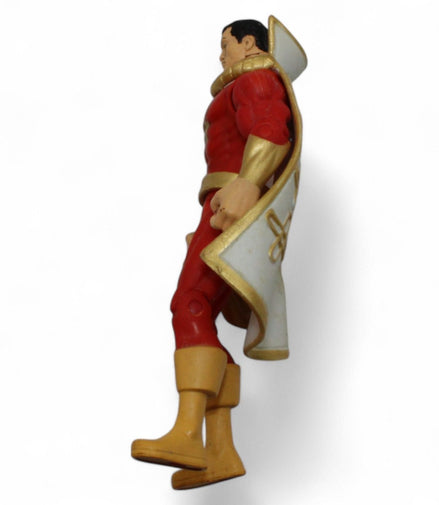 Shazam action figure in red and gold suit, side view