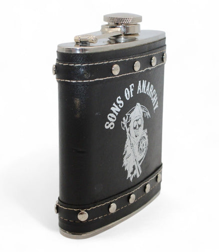 Sons Of Anarchy Stainless Steel Leather Flask with Rivet DesignSons Of AnarchyFlask8 oz flaskalcohol flaskbiker flask2