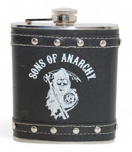 Sons Of Anarchy Stainless Steel Leather Flask with Rivet DesignSons Of AnarchyFlask8 oz flaskalcohol flaskbiker flask1