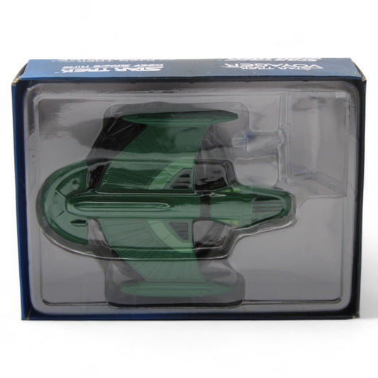 Official Star Trek starship model (USS Voyager / Deep Space Nine / Enterprise) in original packaging, green color variant, collectible display piece.
