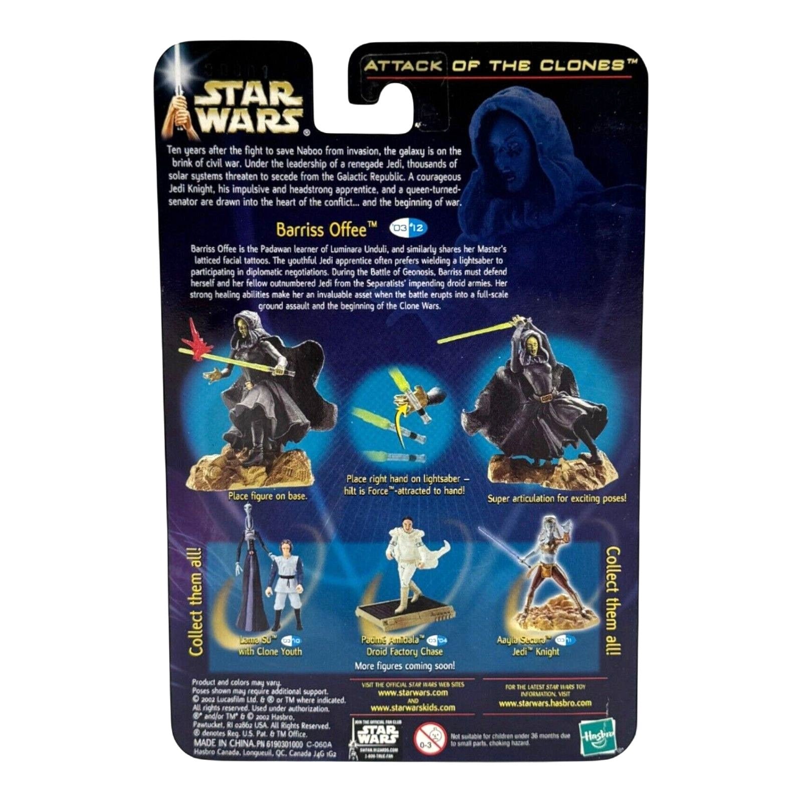 Back view of Star Wars Barriss Offee action figure packaging