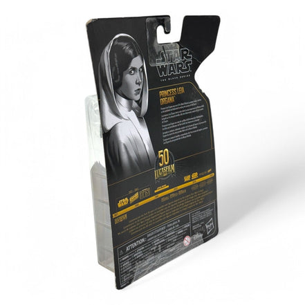 Back view of Star Wars Black Series Princess Leia Organa action figure packaging