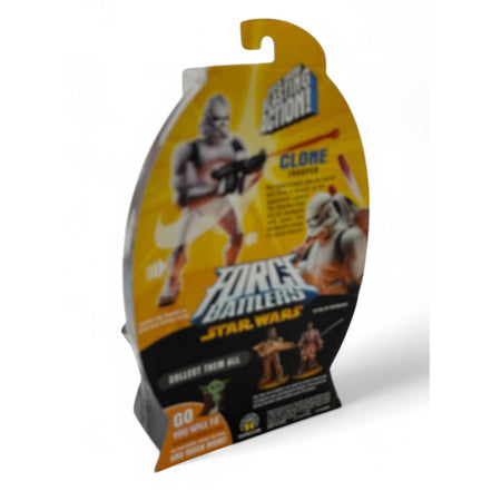 Back view of the Star Wars Clone Trooper action figure packaging showing features