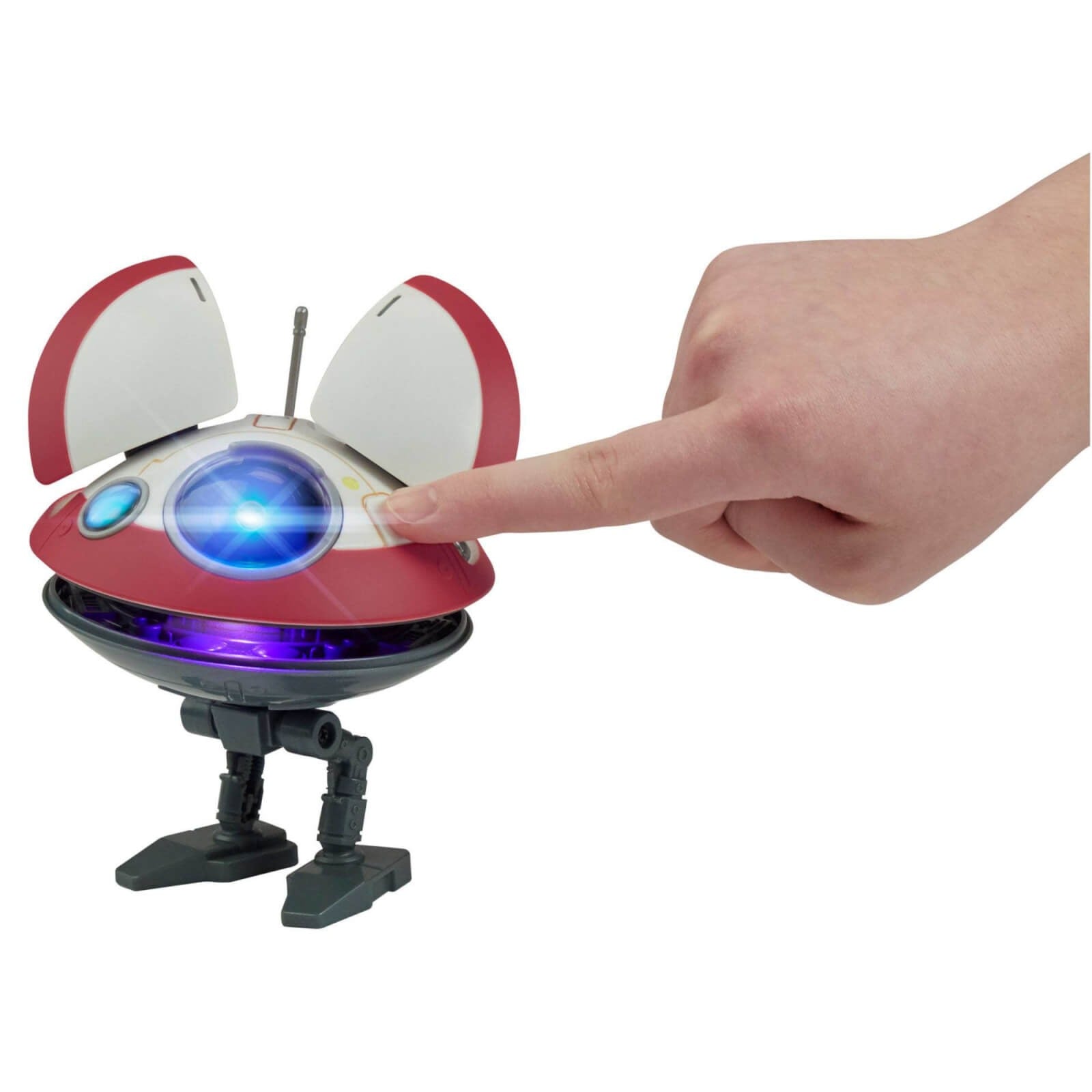 Close-up of L0-LA59 Lola droid with lights activated
