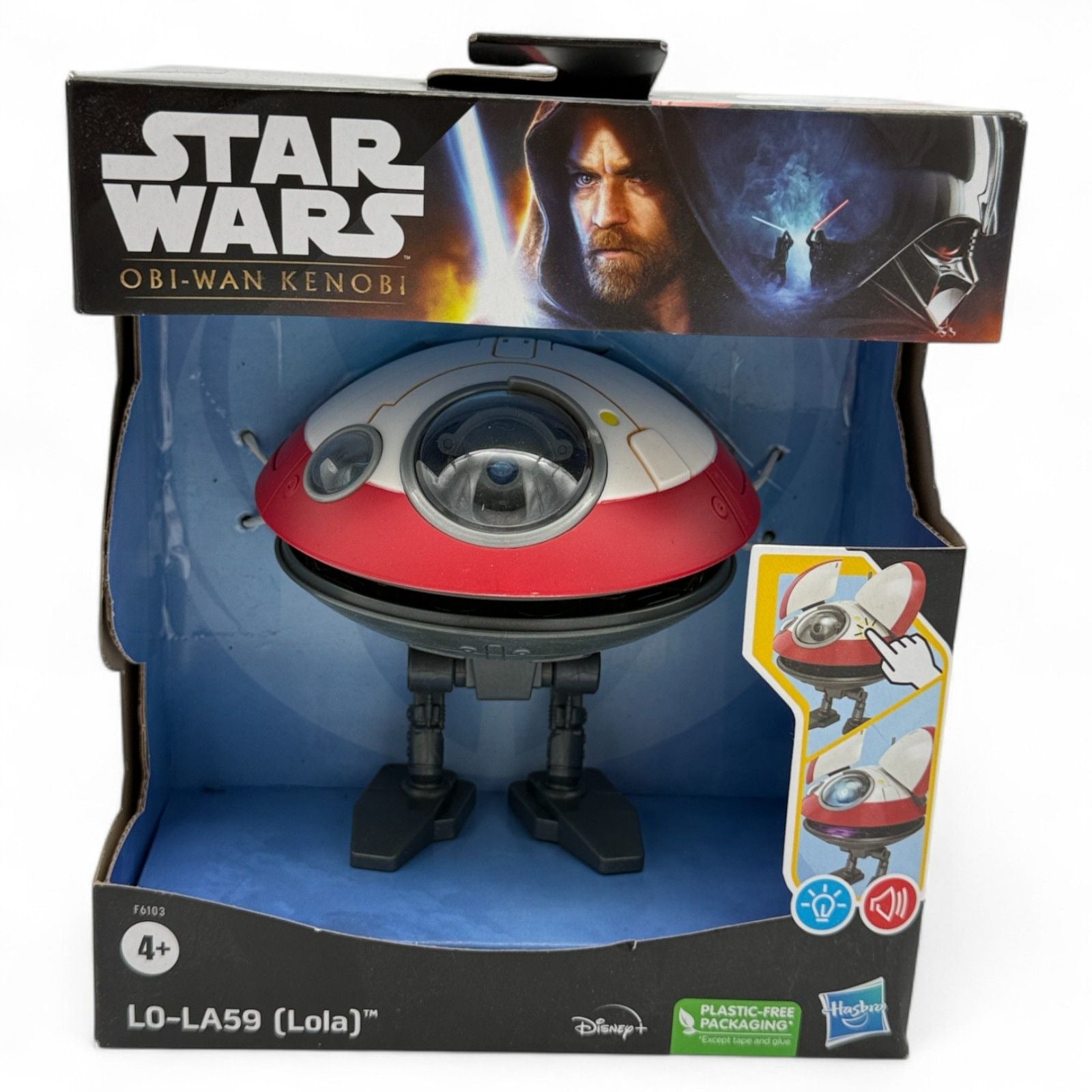 Back view of L0-LA59 Lola droid packaging showing features