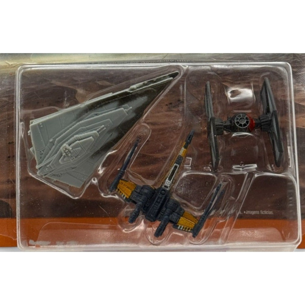 Close-up of Poe's X-Wing and First Order TIE Fighter miniatures