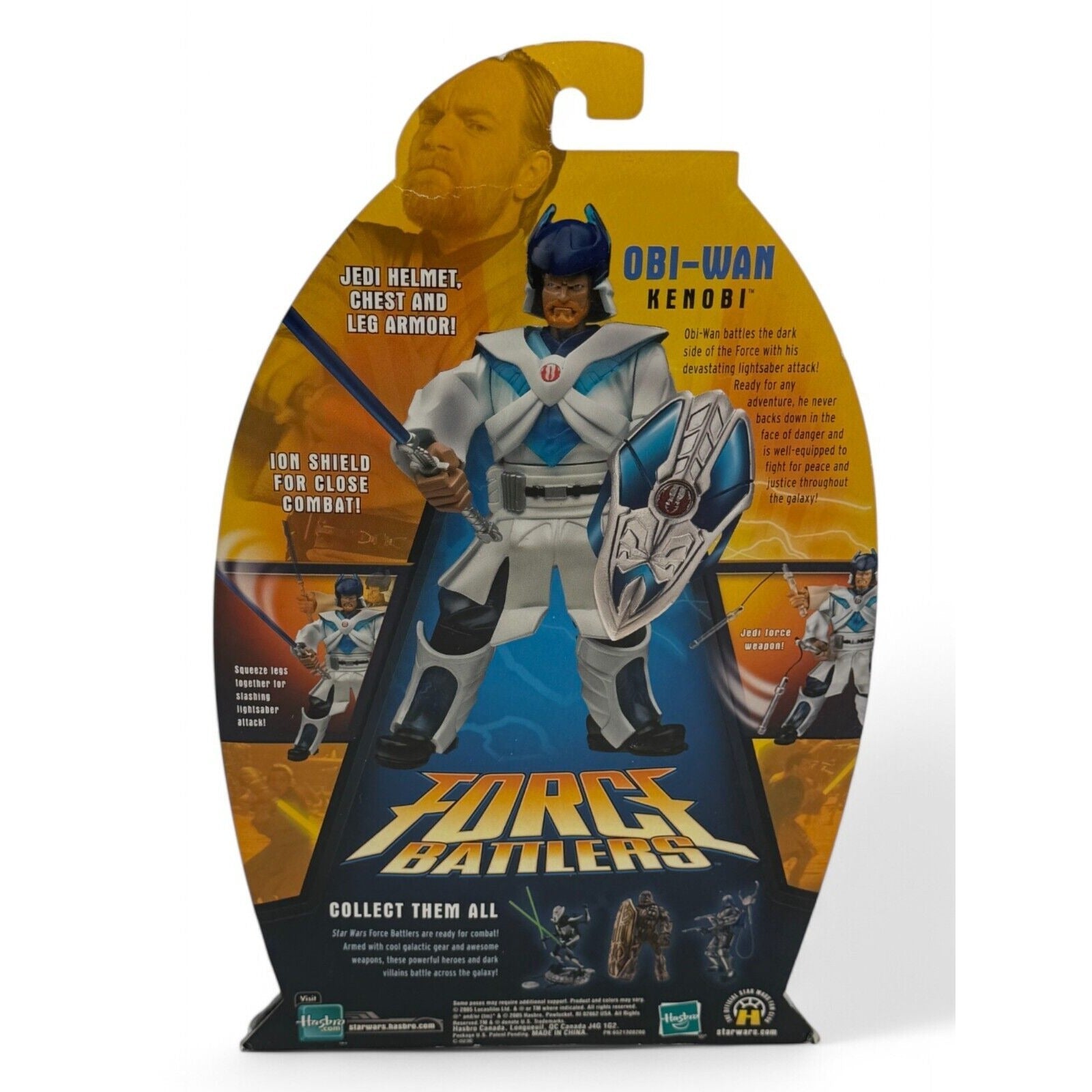 Obi-Wan Kenobi figure with Jedi helmet and lightsaber in packaging