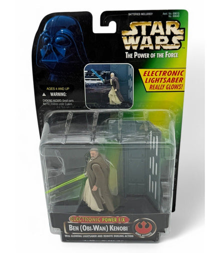 Star Wars Power of the Force Ben Kenobi action figure in packaging with glowing lightsaber