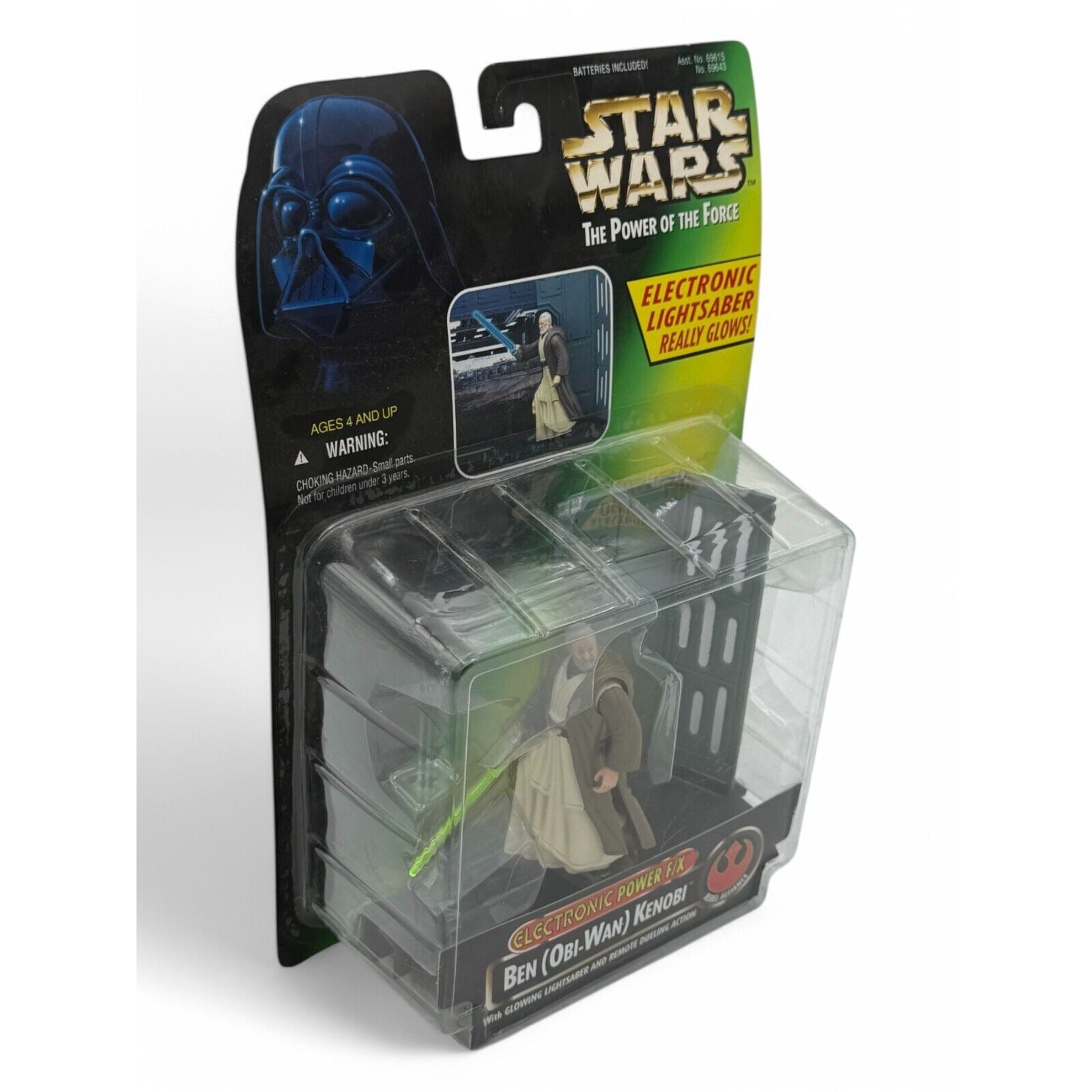 Star Wars Power of the Force Ben Kenobi action figure in packaging with glowing lightsaber
