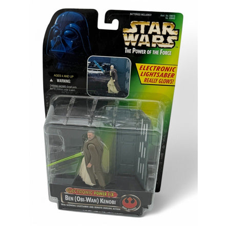 Star Wars Power of the Force Ben Kenobi action figure in packaging with glowing lightsaber