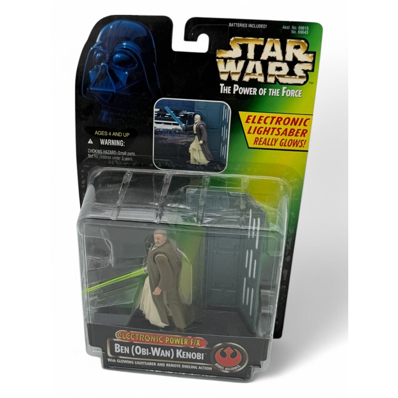 Star Wars Power of the Force Ben Kenobi action figure in packaging with glowing lightsaber