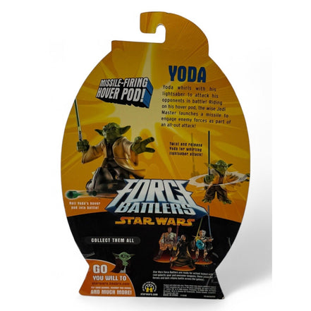 Yoda action figure packaging showcasing hover pod feature