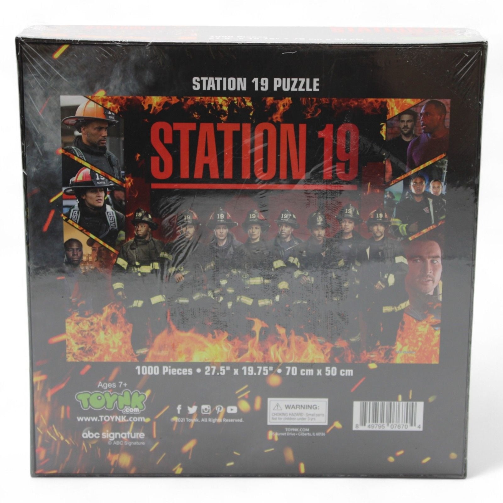 Back view of Station 19 puzzle box with images and details