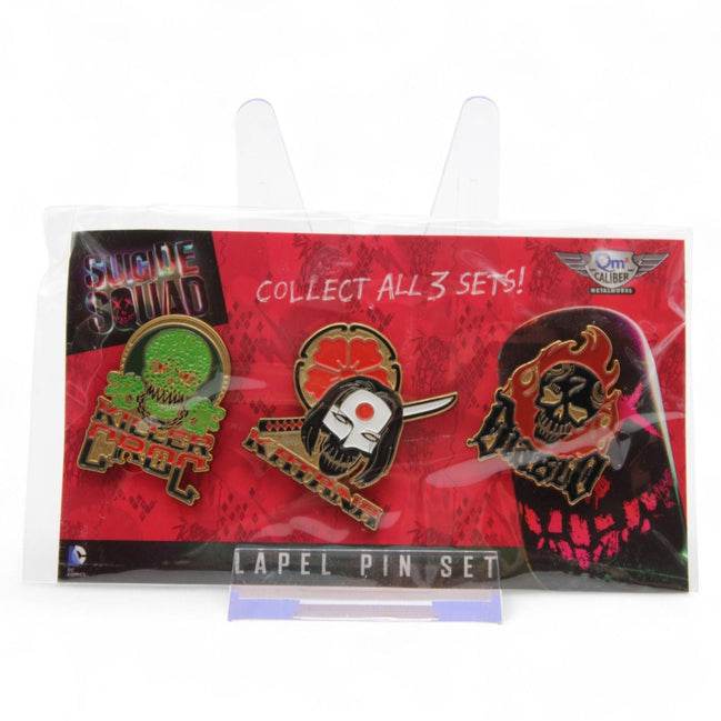 Suicide Squad lapel pin set featuring Killer Croc, Katana, and El Diablo