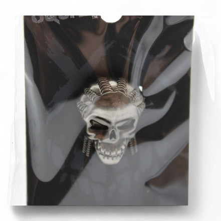 Close-up of Suicide Squad Slipknot pewter skull pin