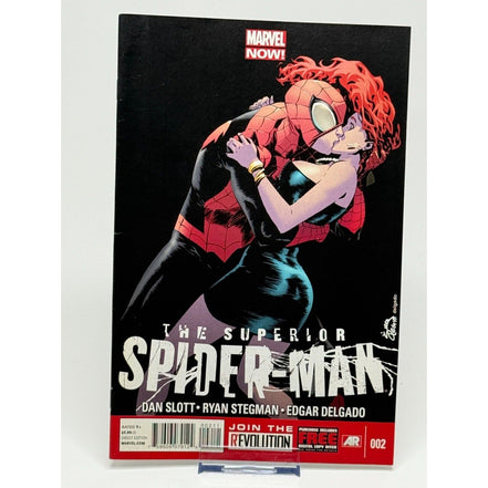 Cover of Superior Spider-Man #2 featuring Spider-Man embracing a woman, Marvel NOW! logo