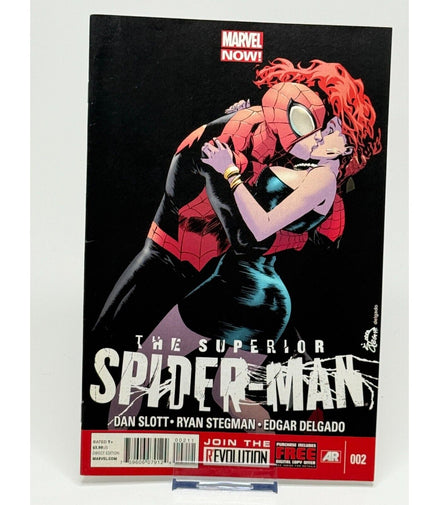 Cover of Superior Spider-Man #2 featuring Spider-Man embracing a woman, Marvel NOW! logo