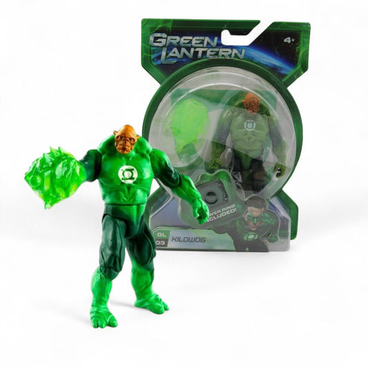 A detailed Mattel Green Lantern Kilowog action figure from the 2010 Power Ring Series, featuring classic drill sergeant design and power ring accessory.
