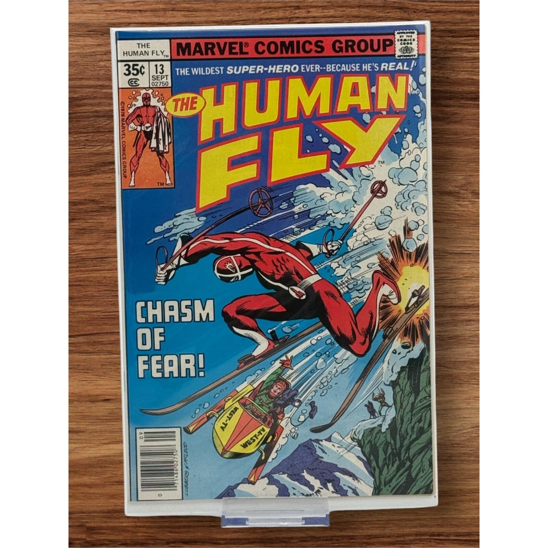 The Human Fly #13 comic book cover featuring The Human Fly in an action scene titled 'Chasm of Fear'
