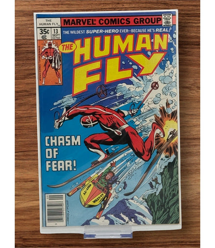 The Human Fly #13 comic book cover featuring The Human Fly in an action scene titled 'Chasm of Fear'