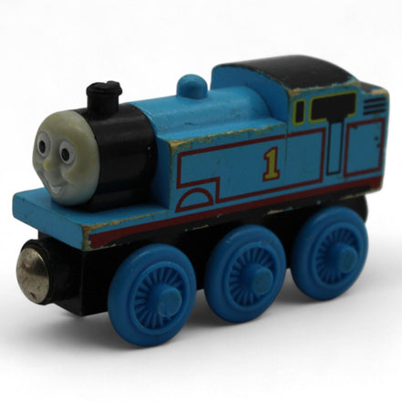 Thomas the Tank Engine wooden toy train with blue and black design