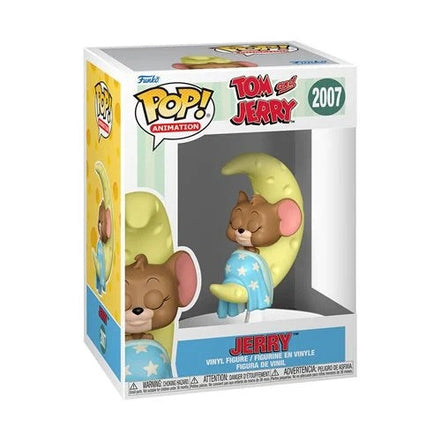 Tom and Jerry Funko Pop figures with Tom holding a clock and Jerry on a moon