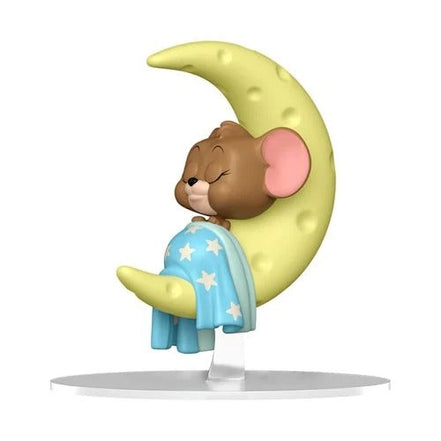 Tom and Jerry Funko Pop figures with Tom holding a clock and Jerry on a moon