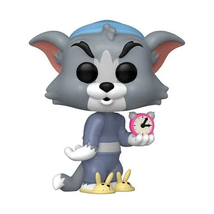 Tom and Jerry Funko Pop figures with Tom holding a clock and Jerry on a moon