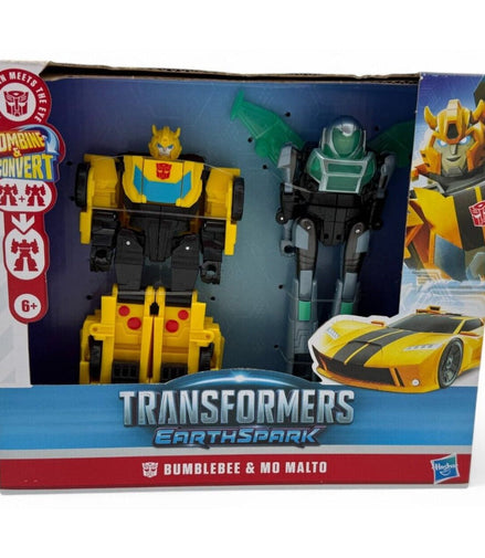 Transformers EarthSpark Bumblebee and Mo Malto Cyber-Combiner set in packaging