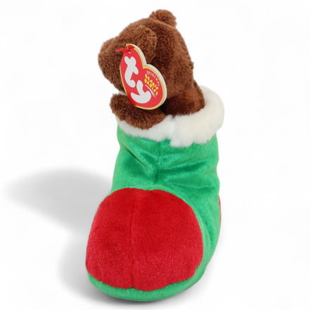 Side view of the Ty Beanie Babies Holiday Bear in stocking