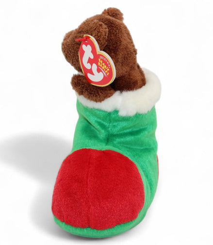 Side view of the Ty Beanie Babies Holiday Bear in stocking