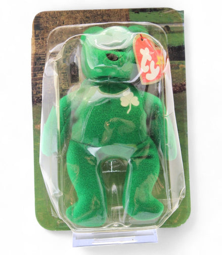 Front view of Erin the Bear Beanie Baby in sealed package