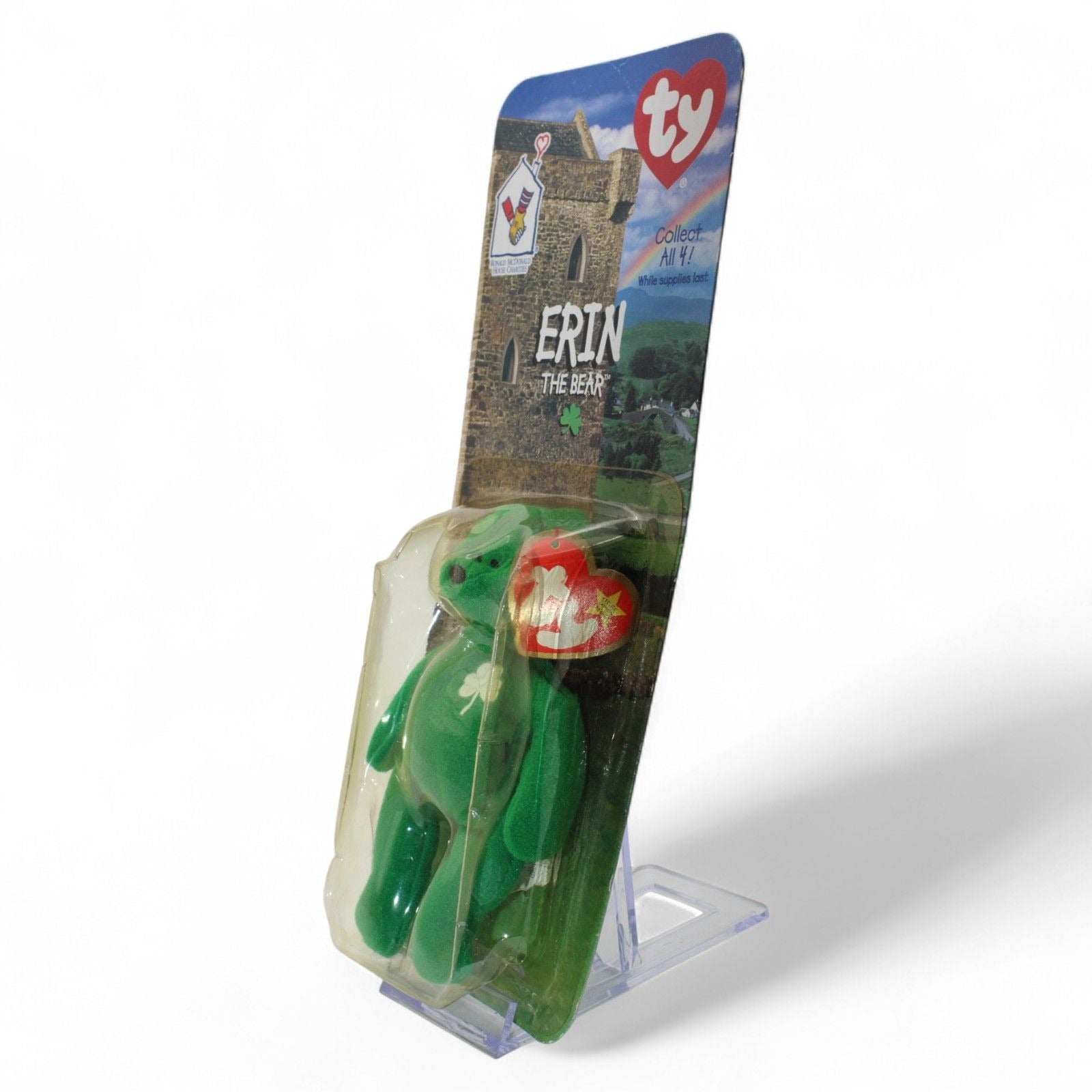Side view of Ty Beanie Baby Erin the Bear collectible