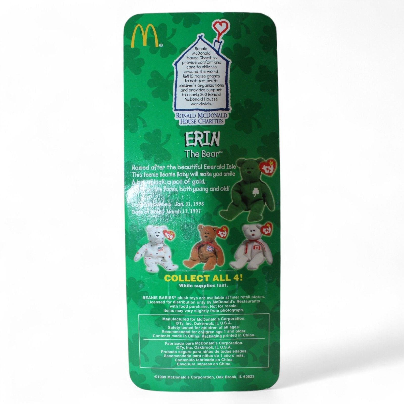 Close-up of Erin the Bear with shamrock detail