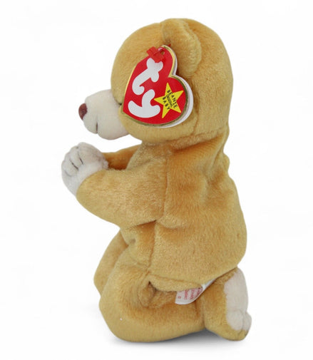 Side view of Ty Beanie Baby Hope praying bear plush toy