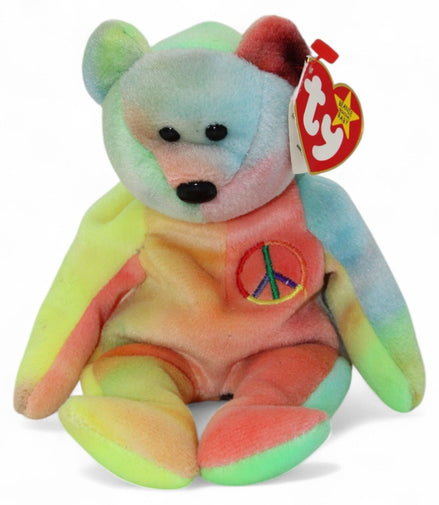 Ty Beanie Baby Peace Bear 1996 with multicolor plush and peace symbol patch