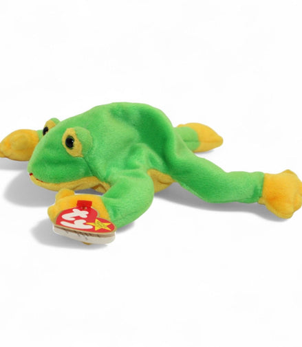 Side view of Ty Beanie Baby Smoochy Frog plush toy