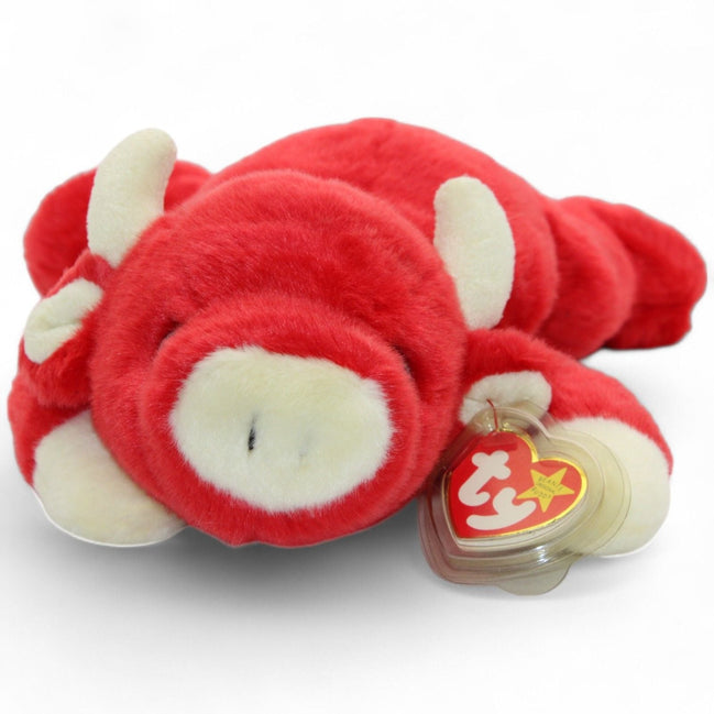 Ty Beanie Baby Snort The Bull plush toy with cream horns and hooves