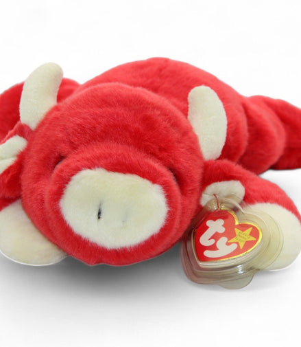 Ty Beanie Baby Snort The Bull plush toy with cream horns and hooves