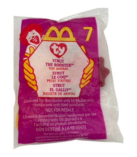 Sealed package of Ty Beanie Baby Strut the Rooster from 1997 McDonald's collection