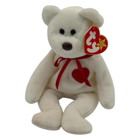 Ty Beanie Baby Valentino White Teddy Bear Plush with Red Heart and Bow – Collectible Valentine’s Day Stuffed Animal Toy