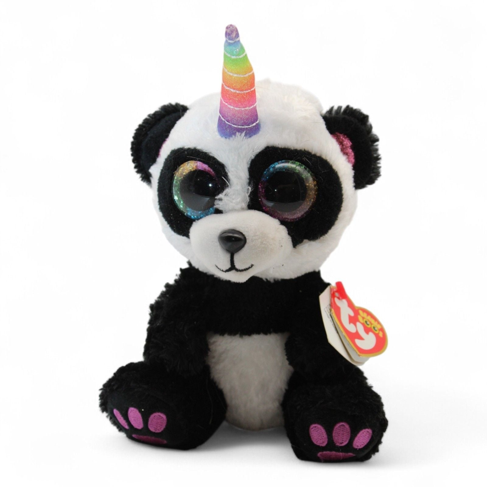 TY Beanie Boos Paris Panda plush with unicorn horn and sparkly eyes