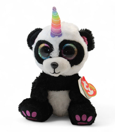TY Beanie Boos Paris Panda plush with unicorn horn and sparkly eyes