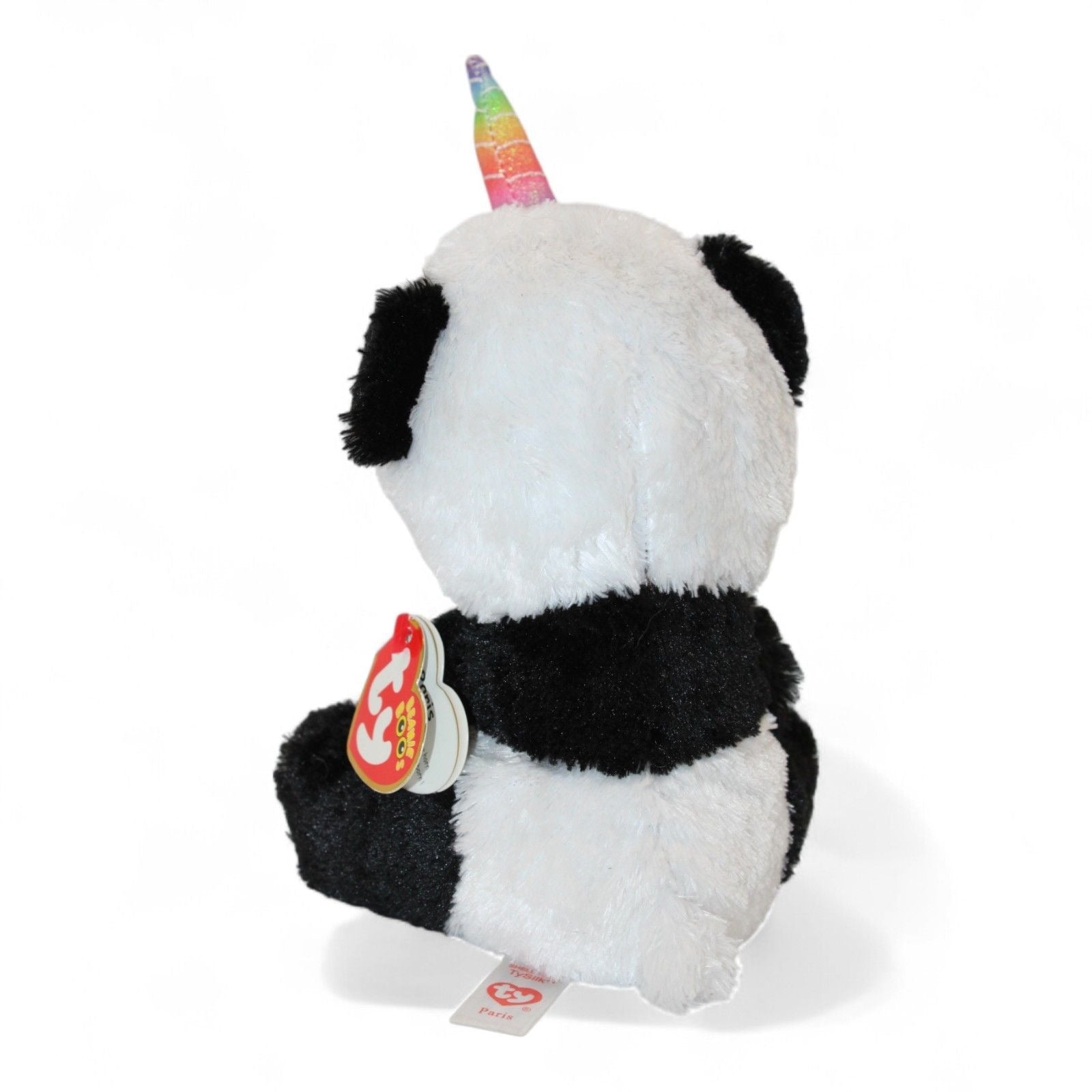 Back view of TY Beanie Boos Paris Panda plush with TY tag
