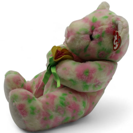Side view of Ty Beanie Buddies Bloom Bear showing floral pattern