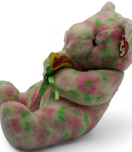 Side view of Ty Beanie Buddies Bloom Bear showing floral pattern