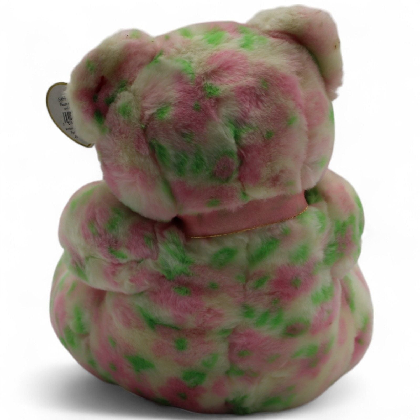 Back view of Ty Beanie Buddies Bloom Bear with pink and green colors