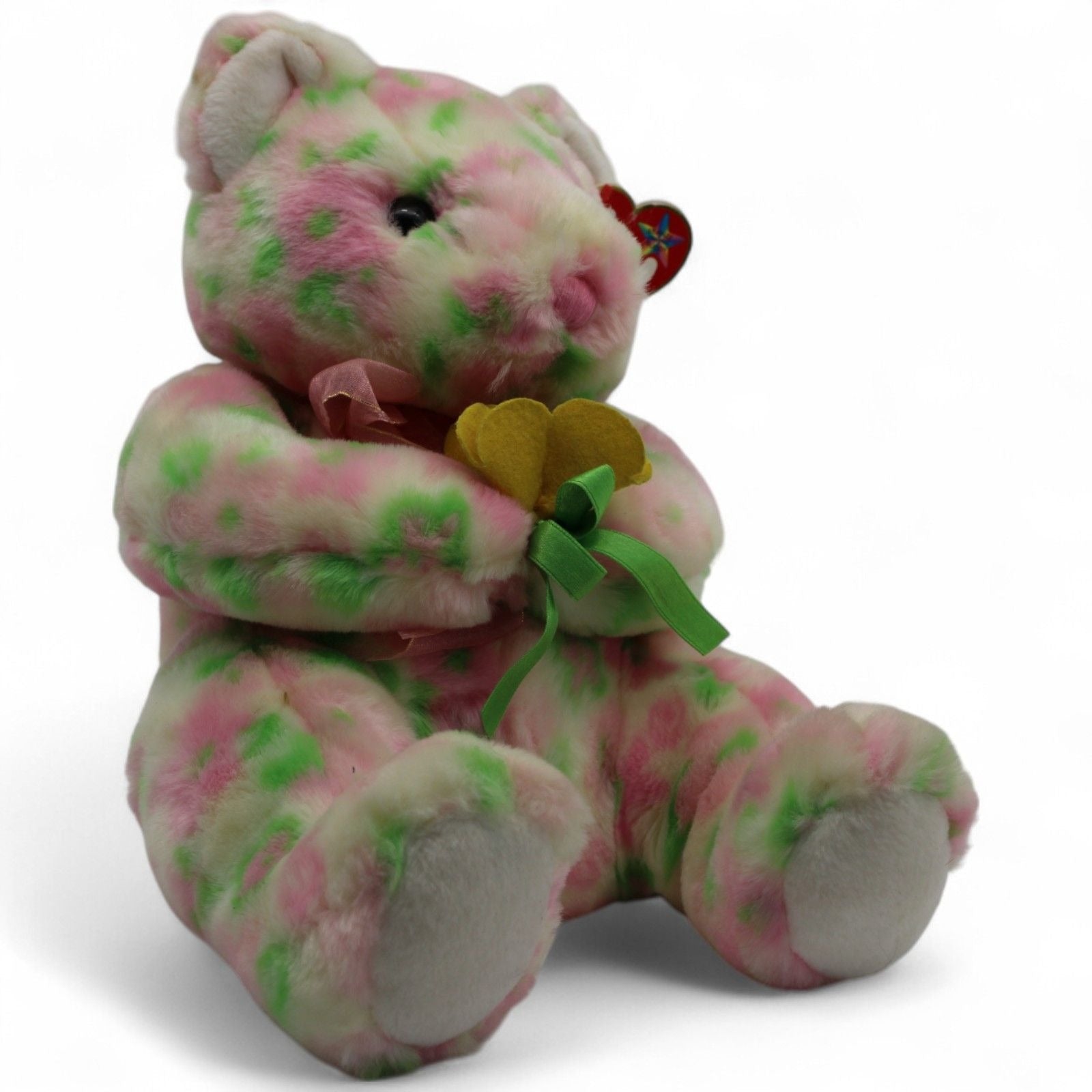 Close-up of Ty Beanie Buddies tag on Bloom Bear