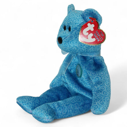 Back view of Ty Classy Beanie Baby Bear with ribbon